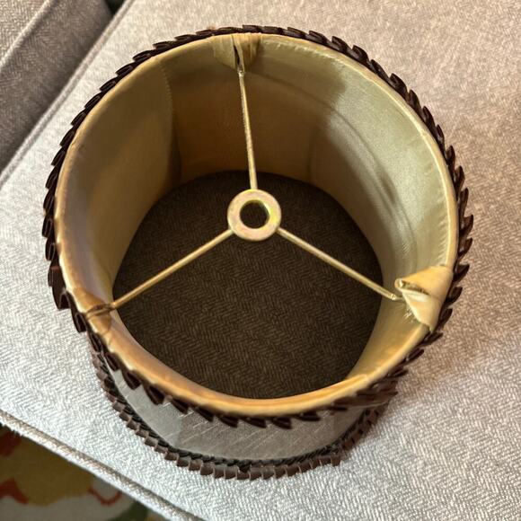 Antique Brown Lamp Shade Silk Metal Embellished Ribbon - Picture 6 of 11